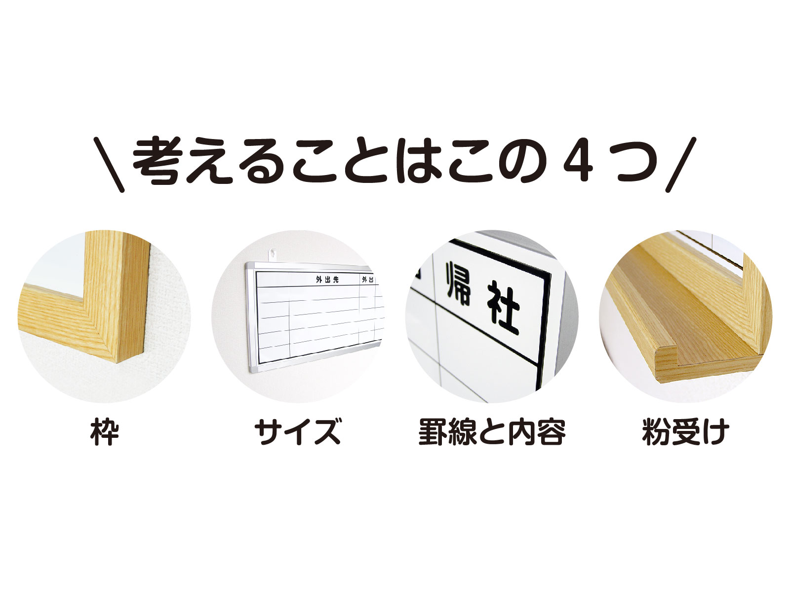 考える事は4つ「枠の種類」「本体サイズ」「罫線と文字入れ内容」「粉受け有無」