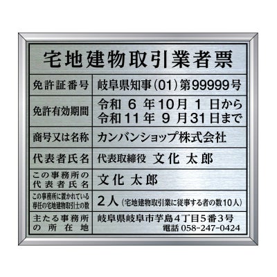 令和7年4月改訂版】宅地建物取引業者票（ステンレス製）法令規定サイズ 