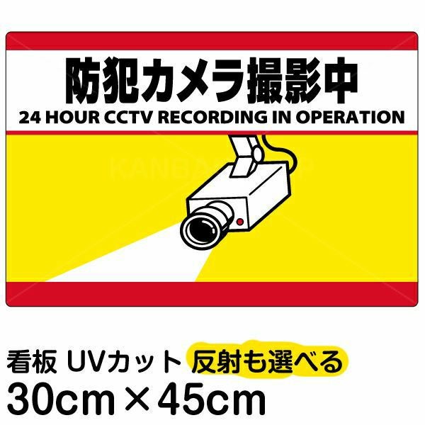 イラスト看板「防犯カメラ撮影中」小サイズ（45cm×30cm） 取付穴4ヶ所あり 表示板