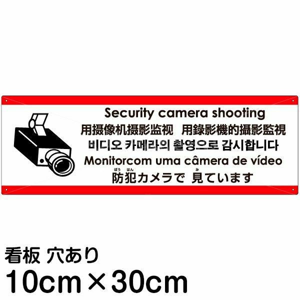 注意看板 「防犯カメラで見ています」 小サイズ(10cm×30cm)  多国語 案内 プレート 名入れ無料 英語 中国語（簡体 繁体） ハングル語 ポルトガル語 日本語