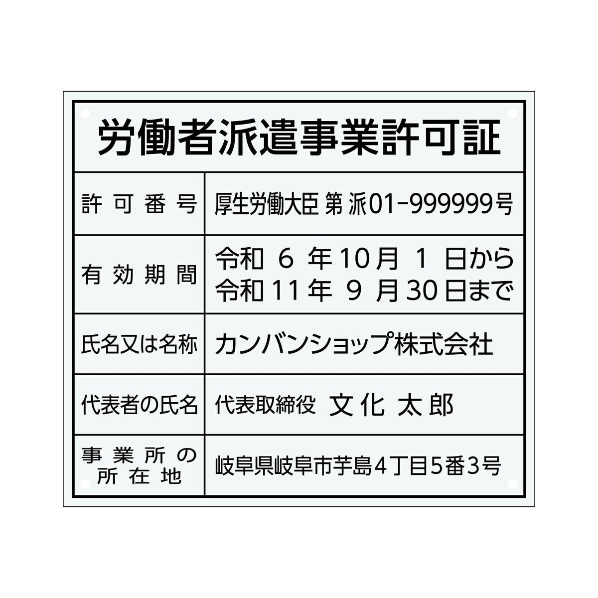 労働者派遣事業許可証