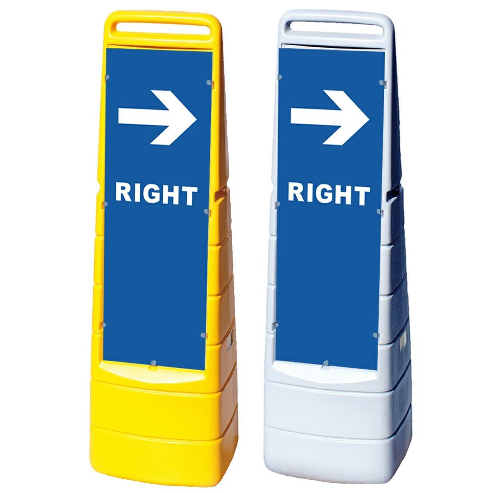 樹脂スタンド看板 マルチクリッピングサイン 「 RIGHT 」 片面のみ 本体カラー（イエロー・グレー） 反射加工も出来ます！