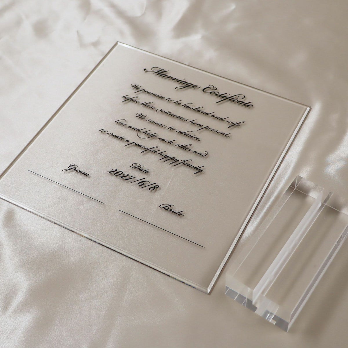 [アクリリカル] 結婚証明書 20cm×20cm A4サイズ 4mm厚 おしゃれなアクリル製 クリア 人前式 教会式