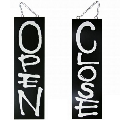 ドアプレート 木製 サイン 看板 「 OPEN CLOSE 」 オープンクローズ 両面 （ H60cm×W18cm 大サイズ 黒地 英語 手書き 筆文字風 ） メーカー直送