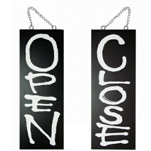 ドアプレート 木製 サイン 看板 「 OPEN CLOSE 」 オープンクローズ 両面 （ H40cm×W15cm 中サイズ 黒地 英語 手書き 筆文字風 ） メーカー直送