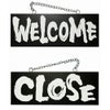 ドアプレート 木製 サイン 看板 「 WELCOME CLOSE 」 ウエルカムクローズ 両面 （ H15cm×W40cm 中サイズ 黒地 英語 手書き 筆文字風 ） メーカー直送
