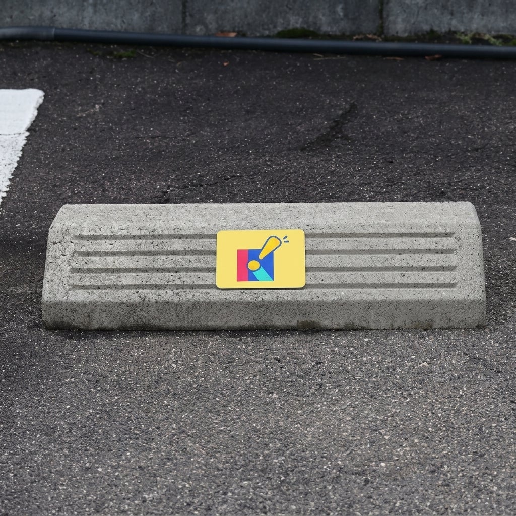 車止め貼付けシール「特注デザイン」 7.5cm×10cm 特注小サイズ （デザインは同一内容） 屋外対応 強粘着アルミシート